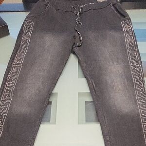 Black Jogger Pants with Silver Detailing